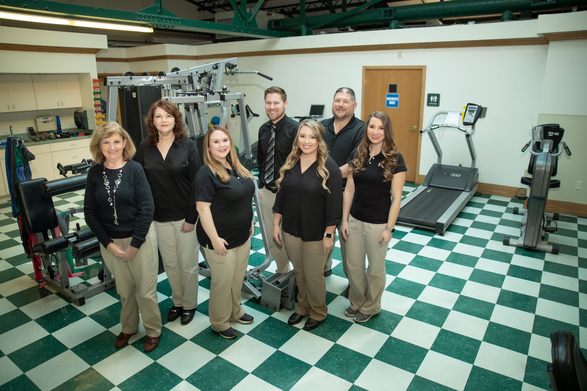 Pictured left to right: Sheila Eplin, Receptionist, Jeanette Toler, PTA, Alicia Clark, SLP, Jacob Jackson, DPT, Emily Cook, DPT, Andrew Toler, Director of Outpatient Rehab, and Krysta Kemp, OT. 